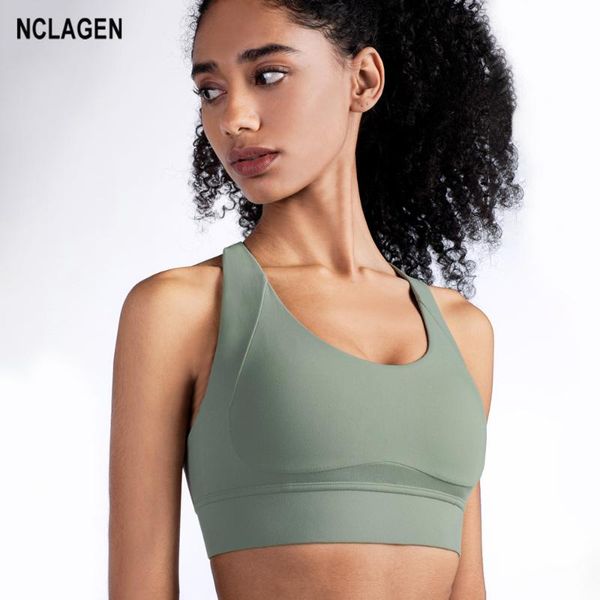

nclagen 2020 sports bra woman high support crop with push up gym underwear workout beautiful back running fitness brassiere, White;black