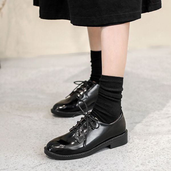 

2020 spring autumn patent leather women flats shoes oxfords casual ladies soft leather women ankle boot help low loafers shoes, Black