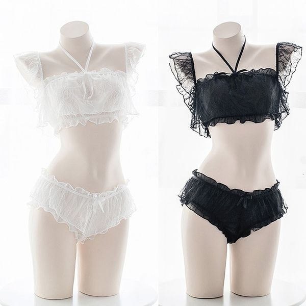 

women lingerie heart hollow out intimates set anime cosplay camisoles lolita transparent underwear++belt neck ring, Gray