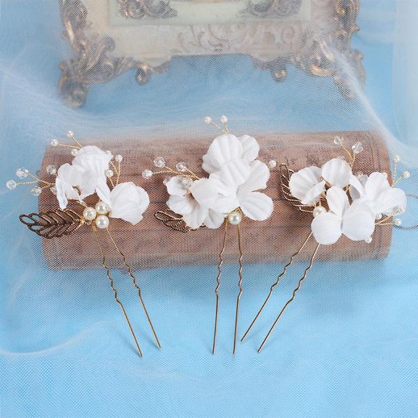 

3pc/lot bridal party prom bridesmaid fairy elegant hair clip accessories women hairpin white flower leaves bride wedding jewelry, Golden;silver