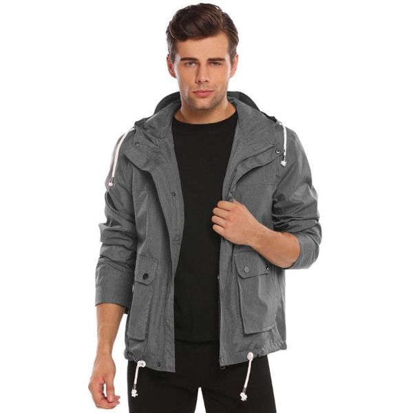 

men hooded long sleeve front-zip lightweight outdoor jacket, Black;red