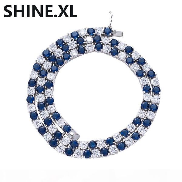 

hip hop iced out 5mm tennis chain necklace iced out white and blue zircon bling chain 18inch 20inch, Silver