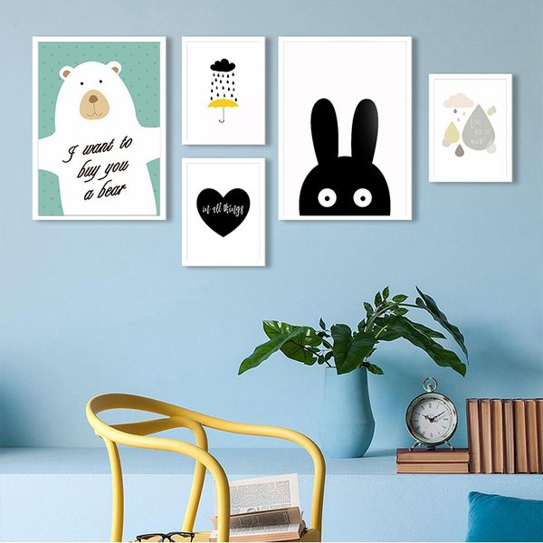 

nordic style children room decoration posters and prints wall art canvas painting rain nursery wall pictures no framed