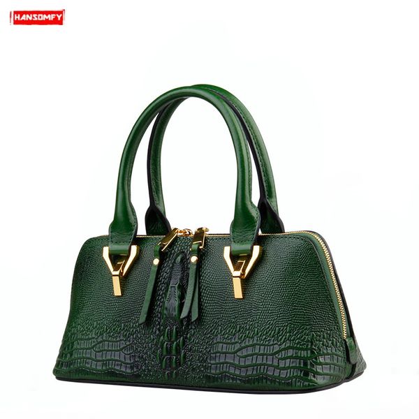 

women handbags retro genuine leather crocodile pattern shoulder bag female fashion messenger bags tide cowhide leather new 2020