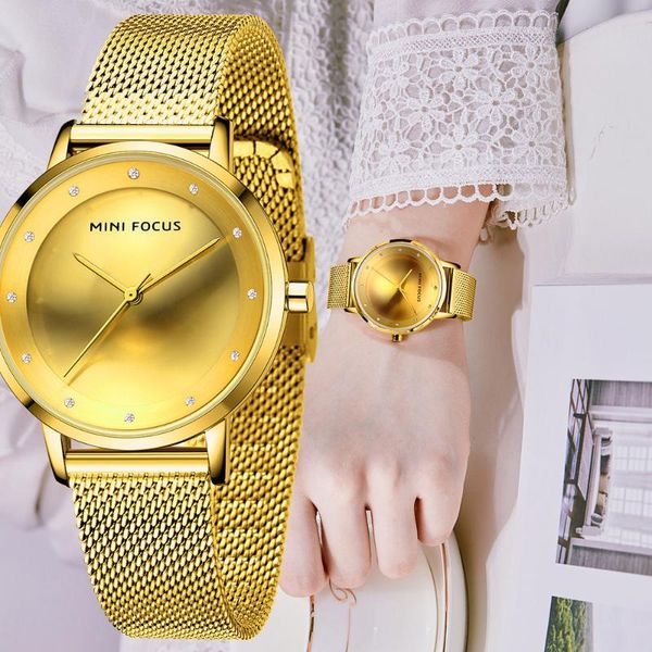 

minifocus lady watch quartz woman wrist watches gold female clock bracelet waterproof girls gifts, Slivery;brown