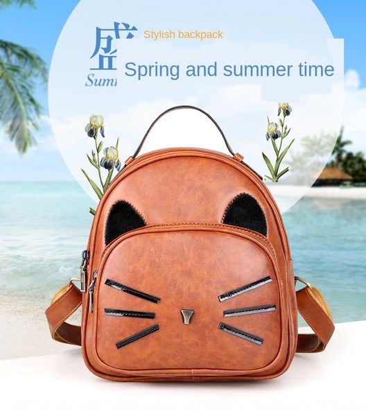 

new cute kitty backpack female korean fashion shoulder shoulder bag pu leather backpack mini pupil bag, White
