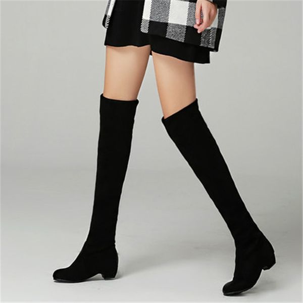 

2020 new elastic boots autumn winter over-knee boots women's flat bottom with increased high-low botas, Black