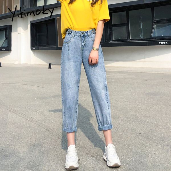 

women's jeans yitimoky harem women street style high waisted vintage casual woman skyblue blue female denim pants 2021