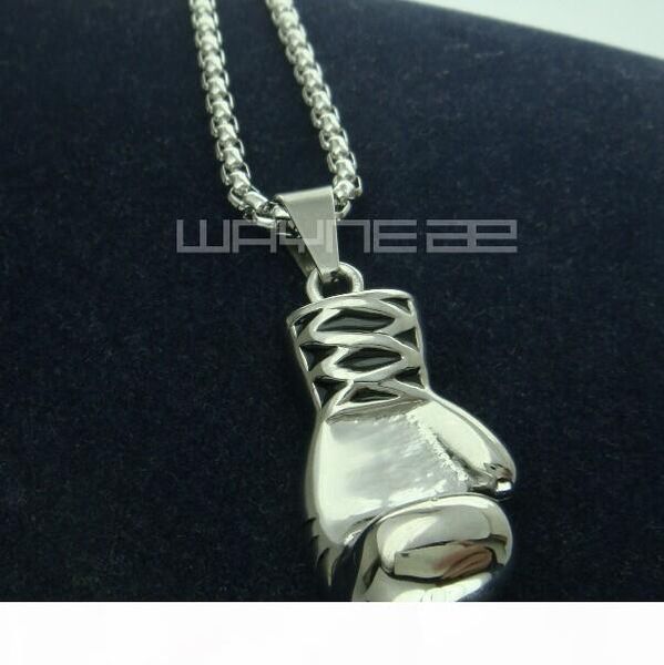 

n243b-women gold gf stainless steel boxing glove pendant chain necklace, Silver