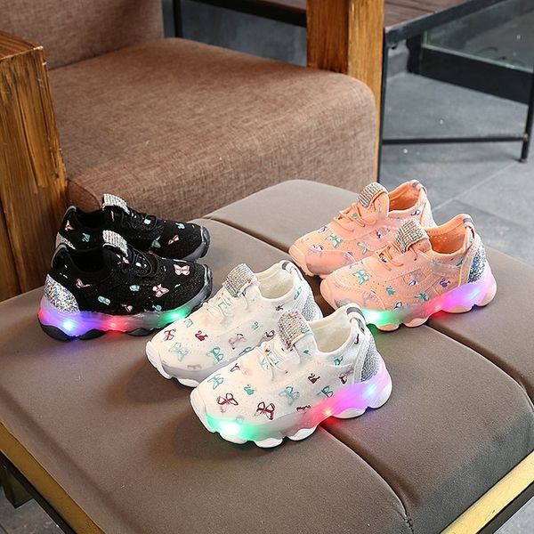 

euh0b children's autumn 2020 new korean style casual lighting luminous boys' and girls' children's elastic cloth sports, Black