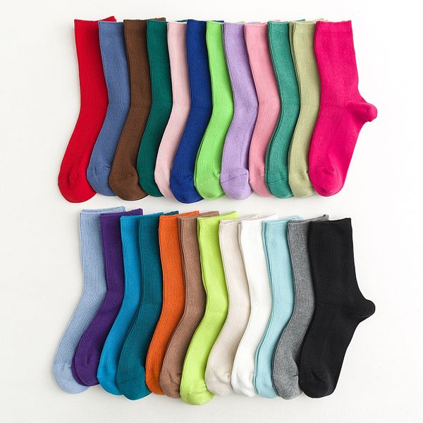 

2020 candy color women's summer pure cotton all-match medium and socks pile socks ins net red basic, Pink;yellow