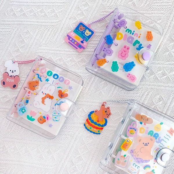

cartoon girls pendant diary bear notebook travel planner notepad cover children journal diary korea card holder, White