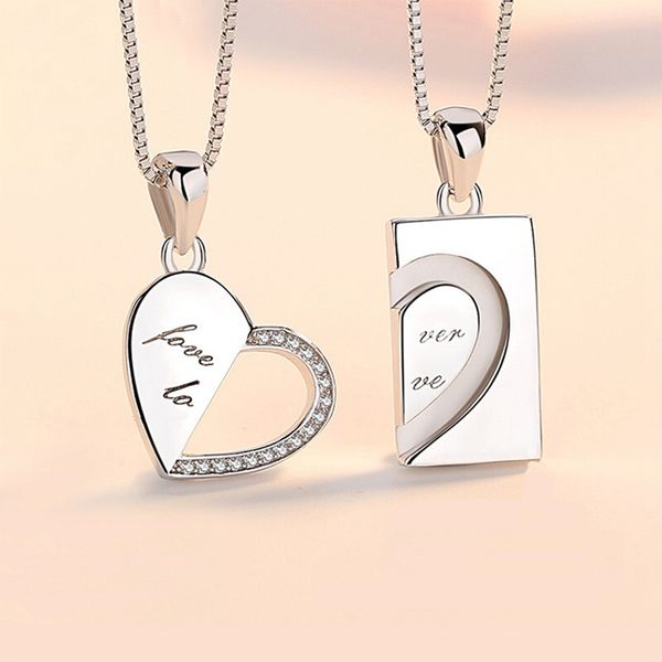 

1 set forever love heart-shaped puzzle couple necklace jewelry pendant couples paired necklaces&pendants valentine's gift, Silver
