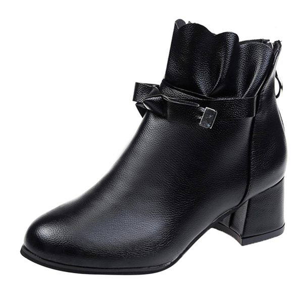 

fashion casual simple women's leisure rome solid large size thin med heels zipper short boots shoes material a50, Black