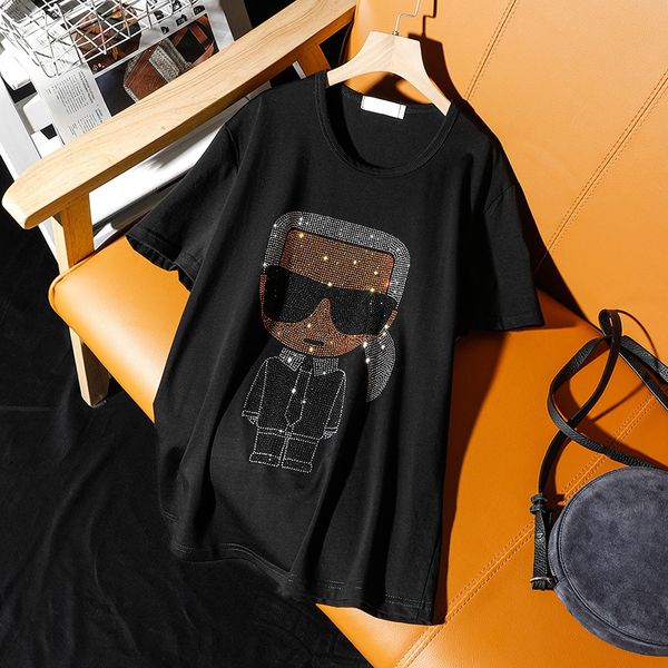 

street leisure new fashion cartoon pattern diamond short-sleeved t-shirt women for summer 2020 loose large size 5xl t200729, White