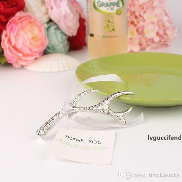 

2017 new arrivel antler shaped beer bottle opener silver color antler metal opener creative wedding souvenirs and gifts