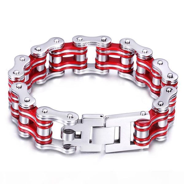 

cool men's classical design 23mm 316l stainless steel motorcycle chain biker bracelet silver red for holiday gifts, Black