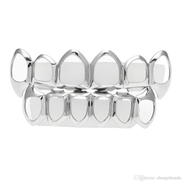 

hip hop custom fit grill six hollow open face gold mouth grillz caps & bottom with silicone vampire teeth set, Black