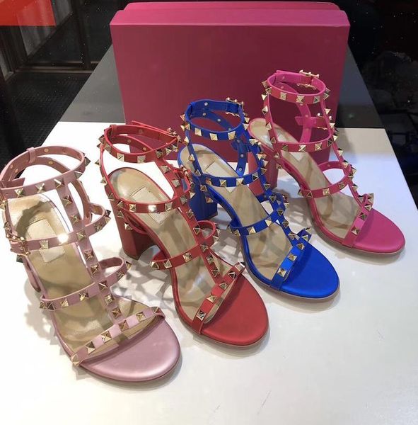 

women leather stud sandals t-strap sandal summer high heels rivets shoes ladies party shoes 9.5cm women high heels wedges shoes, Black