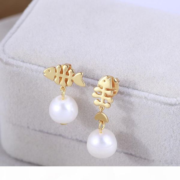 

2020 brass material drop earring with white pearl and fish shape metal size in 2.5cm or 3cm for women gift wedding jewelry gift drop shi, Golden
