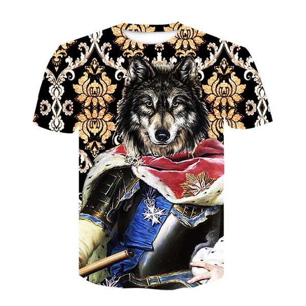 

2020 fashion wolf 3d print t-shirt cool funny t shirt short sleeve t shirt male animal printing t-shirt, White;black