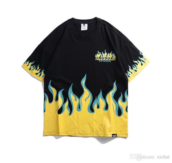 

harajuku mens fire flame printed cotton t shirt brand designer short sleeve oversize hip hop casual boyfriend shirt tee ld158, White;black