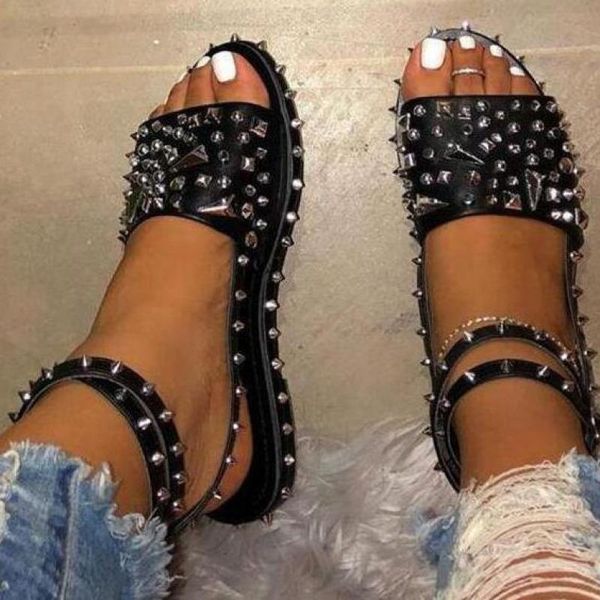 

women summer new sandals flat heel peep toe ankle 2020 fashion punk beach ladies shoes zapatos de mujer 35-43 lace-up, Black