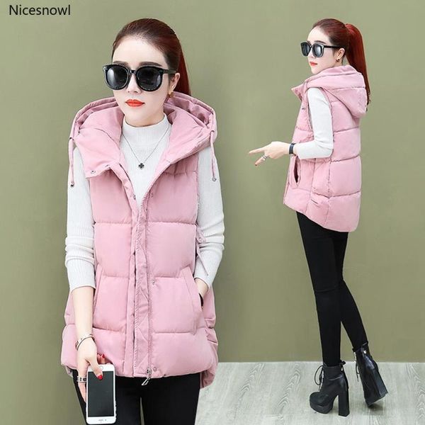 

winter vest women waistcoat 2020 female sleeveless jacket hooded warm velvet short vest outwear colete feminino, Black;white
