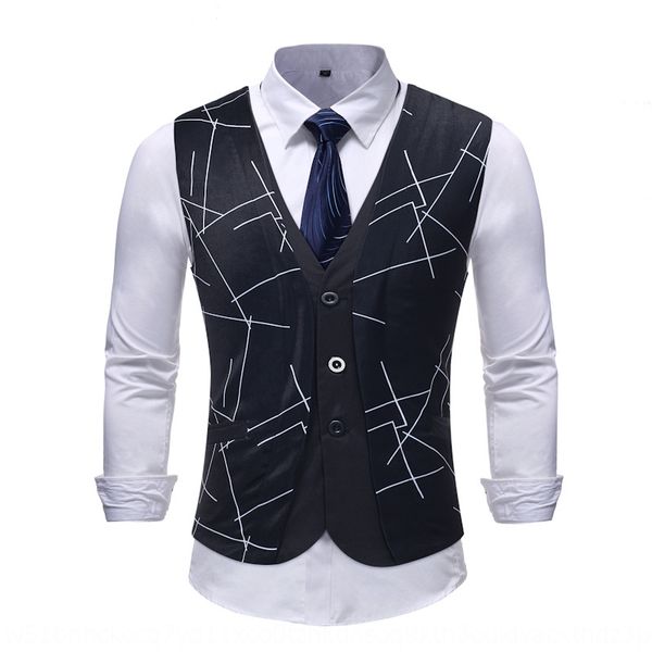

autumn vest new fake two-piece casual large size striped printed single-breasted men's suit vest m13, Black;white