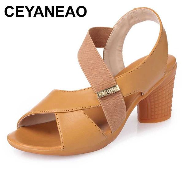 

ceyaneaosummer fishmouth high heel sandals big size soft sole thick heels open toe strap sandals shoes for women, Black