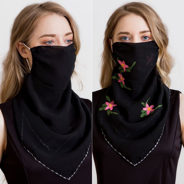 

2020 fashion sunscreen mask neck protection thin summer breathable covering chiffon triangle scarf outdoor riding, Blue;gray
