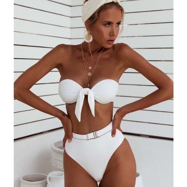 

high waist bikini set 2020 push up swimwear women solid brazilian bikini solid swimsuit biquini halter two pieces bathing suit, White;black