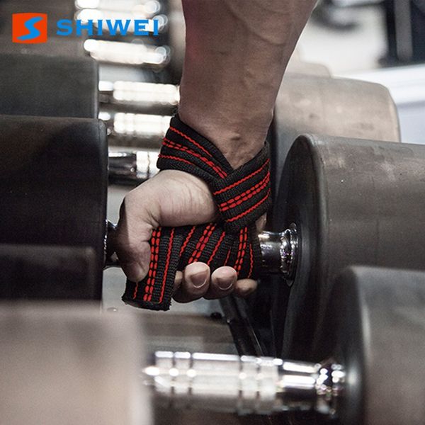 

shiwei new weightlifting sports booster wristband grip belt pull wrist strap wrist strap up hard pull lifting belt strength training, Black;red