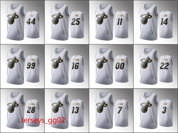 

miami heat men dwyane wade jimmy butler tyler herro goran dragic andre iguodala white nba 2020 golden edition custom jersey, Black