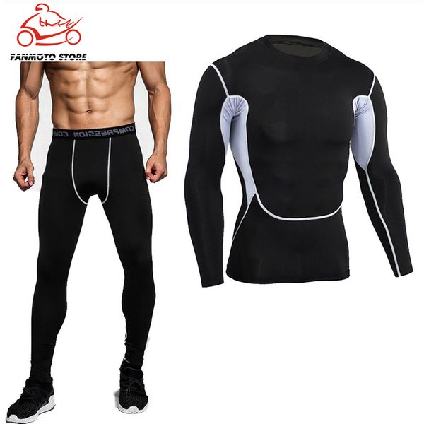 

male motorcycles sport suit men long sleeve running sets quick dry basketball gym jogging suit compression fitness set clothes
