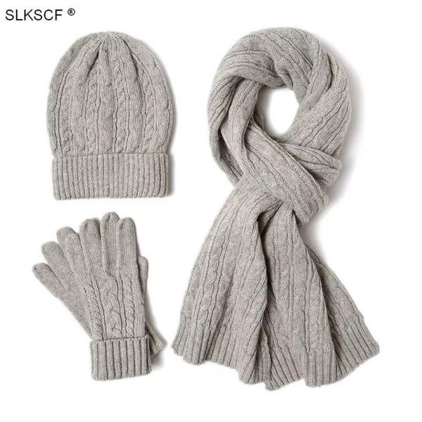 

slkscf] brief design three-piece suit warm knit scarfs cap gloves christmas gift gray color wool caps scarves gloves girls, Blue;gray