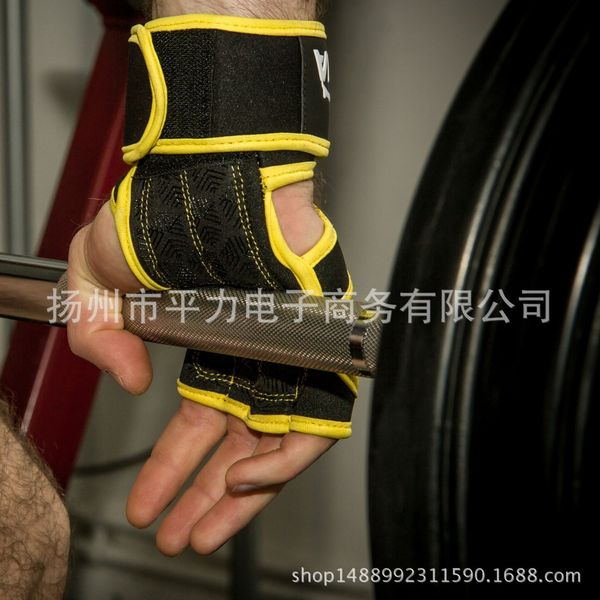 

leather silicone riding fitness weightlifting non-slip half silicone gloveswrist strap gloves finger with wristband mava gloves, Black