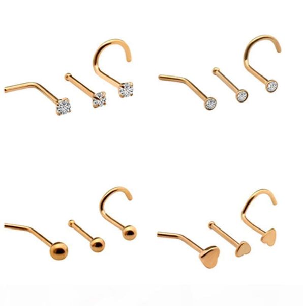 

50pcs lot nose rings 20g nostril ring screw studs new body piercing jewelry surgical steel rose gold, Silver