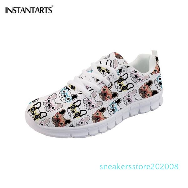 

instantarts cute boston terrier dog print women casual lacing sneakers walk comfort footwear breathable mesh loafers for girls s08, Black