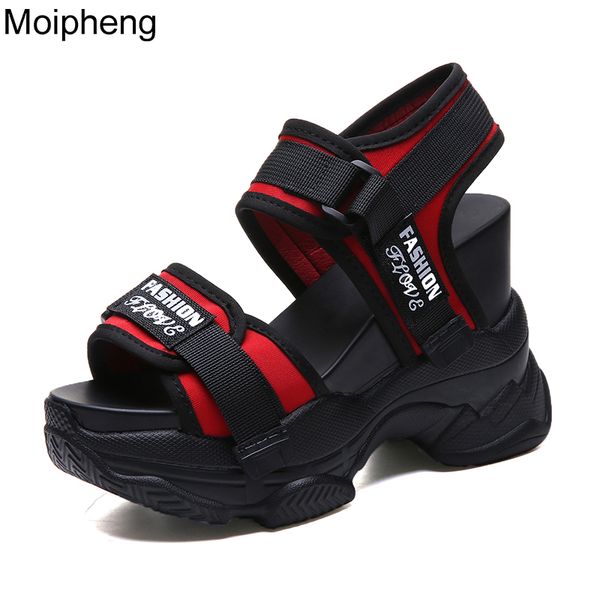 

moipheng platform sandals 2020 female chunky super high heel student increase summer beach shoes sandalias mujer wedges sandals, Black