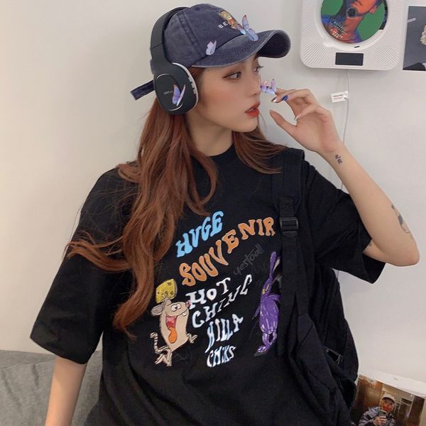 

jpfkt ancient short-sleeved women's loose korean style trendy student t-shirt t-shirt harajuku bf internet celebrity ins super weird to, White