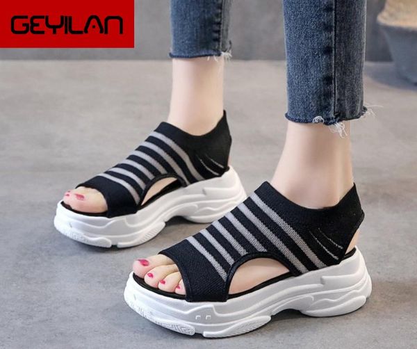 

summer women sandals wedge breathable mesh shoes female peep toe ladies solid slip-on comfortable shoes ladies, Black