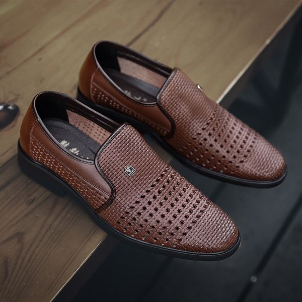 

men dress shoes genuine leather hollow out oxfords shoes formal men wedding party brogue shoes business leather footwear, Black