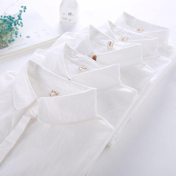 

cotton women blouses long sleeve casual girls white blouse shirt simple design ladies office shirt spring autumn 2020