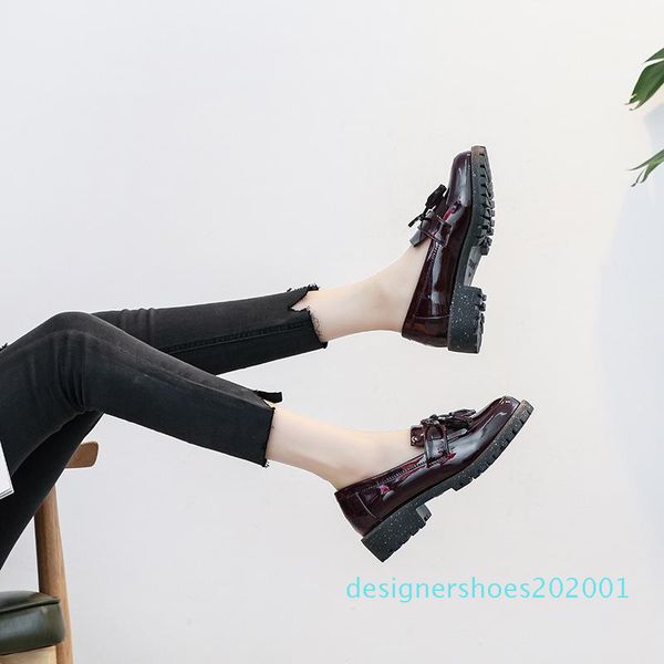 

patent leather fringe loafers women autumn flats ladies elegant low heels slip on pointed toe moccasins shoes plus size cn04, Black