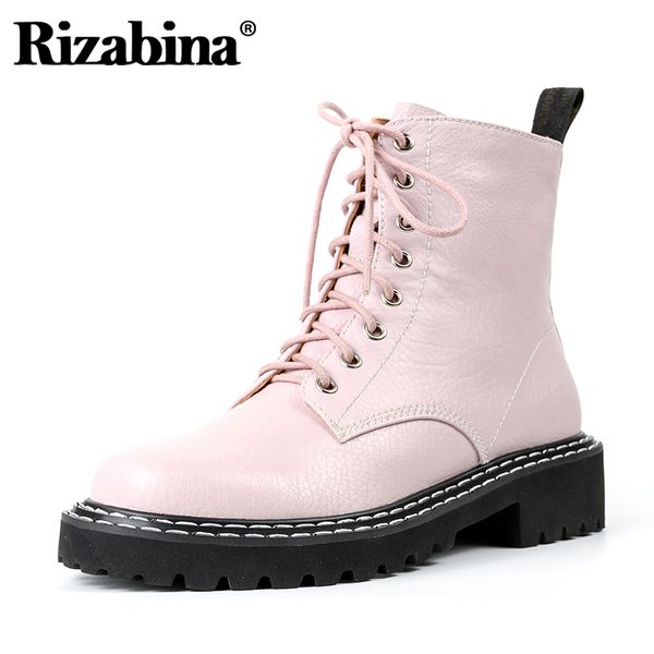 

rizabina genuine leather women ankle boots cross strap fashion zipper winter shoes woman flats short boot footwear size 34-40, Black