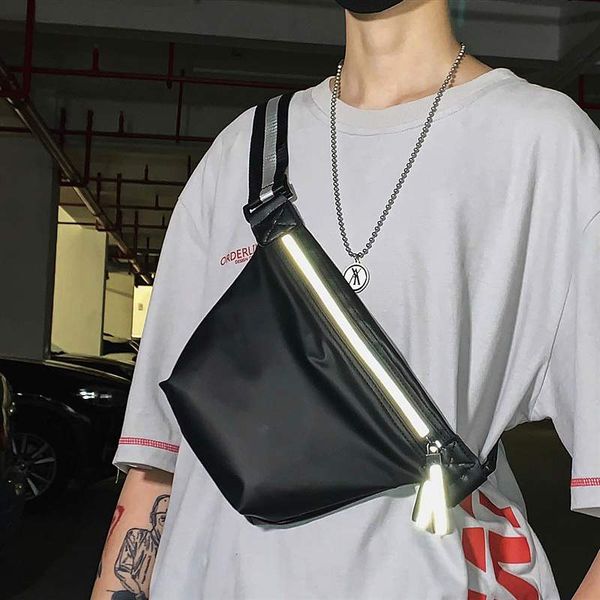 

men's diagonal chest bag waterproof small waist bag outdoor sports messenger tide brand japanese ins night riding reflective