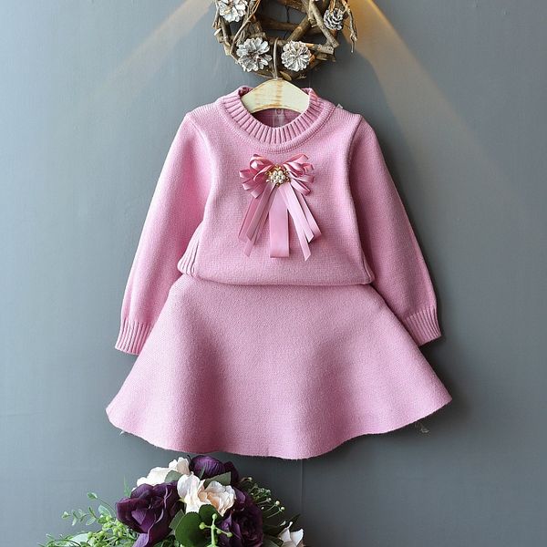 

girls 2019 new dress children's korean style fashionable clothes children's clothes autumn fashion knitted two-piece dress, Blue