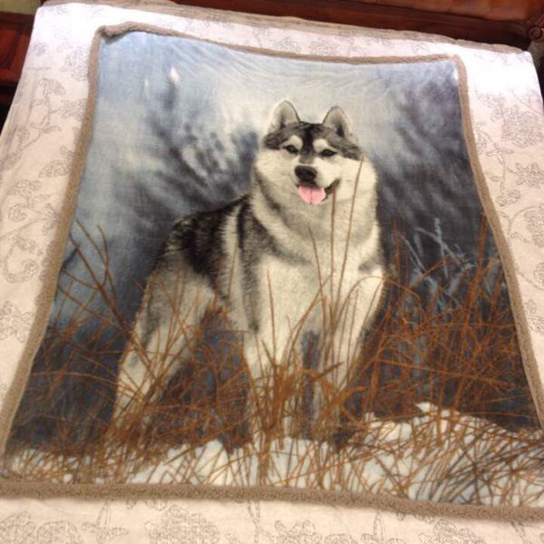 

living room home fleece blanket bedspread wolf flannel lamb double-layer blanket beach towel warm sofa bed blankets