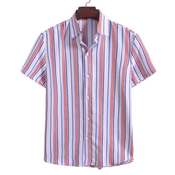 

men's casual shirts summer hawaiian shirt button striped print short sleeve streetwear beach blouses men chemise homme, White;black
